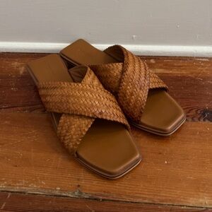 Bembien Tosca Slide Brown Woven Leather Summer Sandal EU Sz 38 US Sz 7.5 Anthro